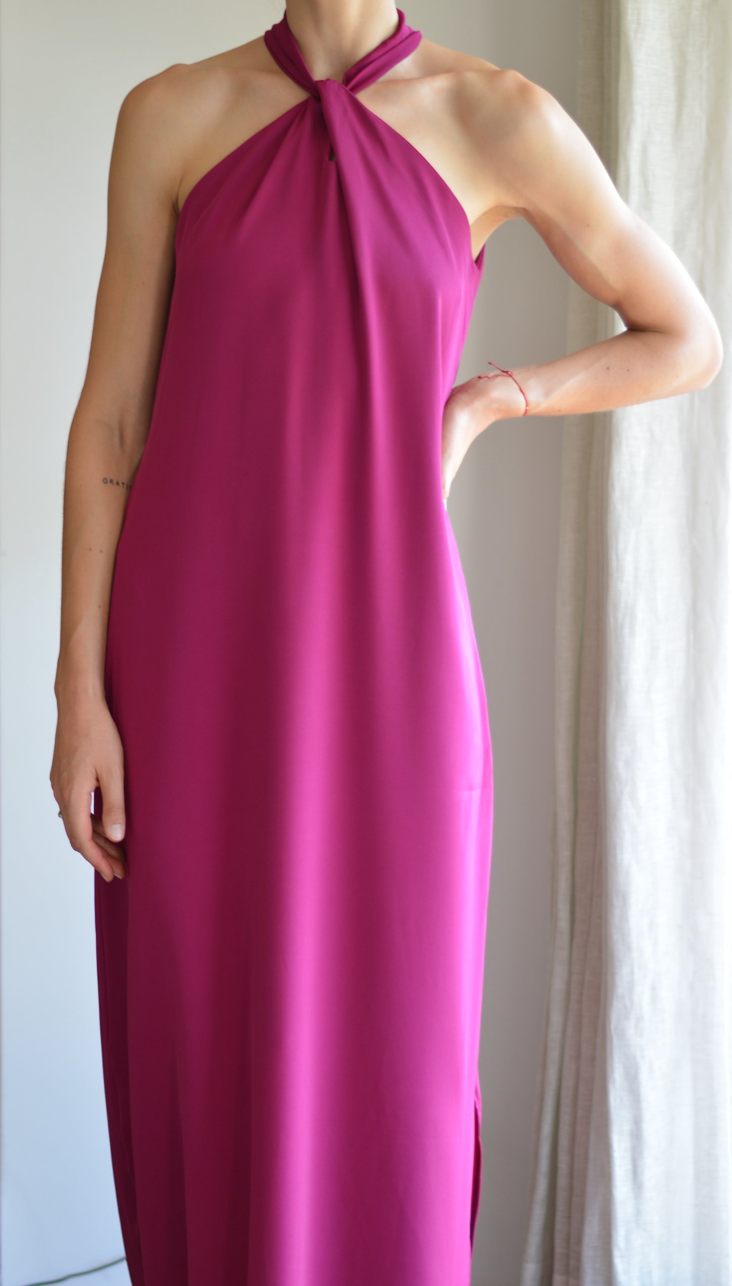 Vestido Puntí Crepe Magenta