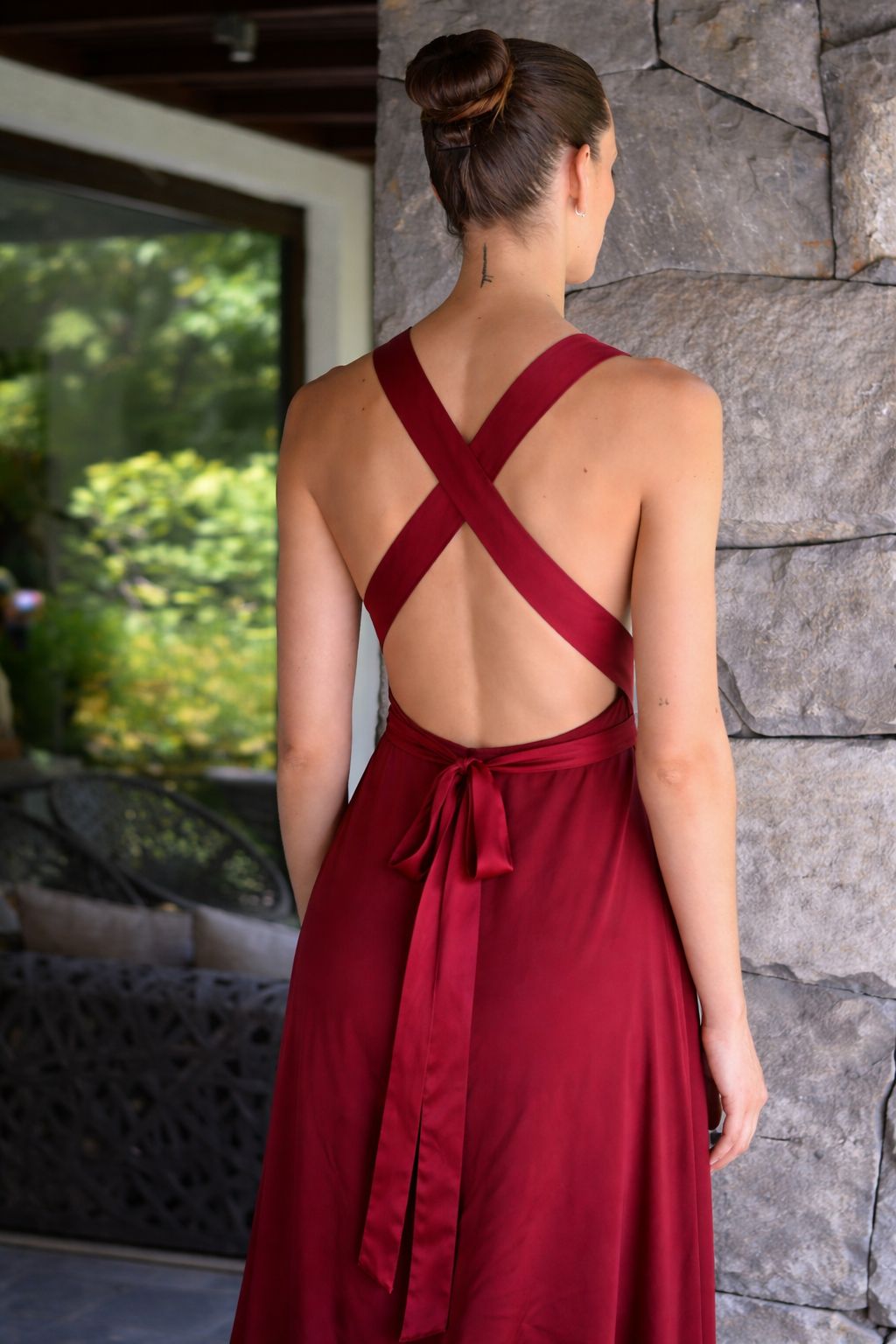 VESTIDO COLOMBA BURDEO LAZO BURDEO