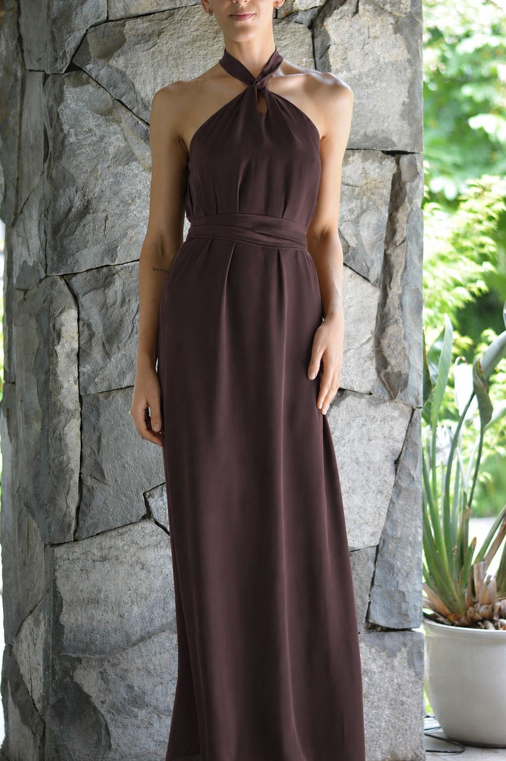 Vestido Puntí Crepe Café