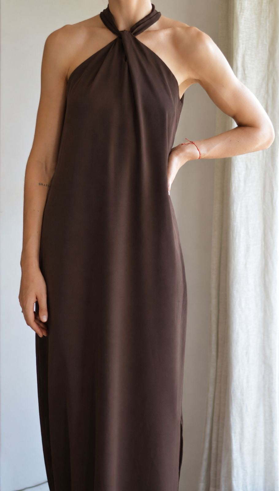 Vestido Puntí Crepe Café