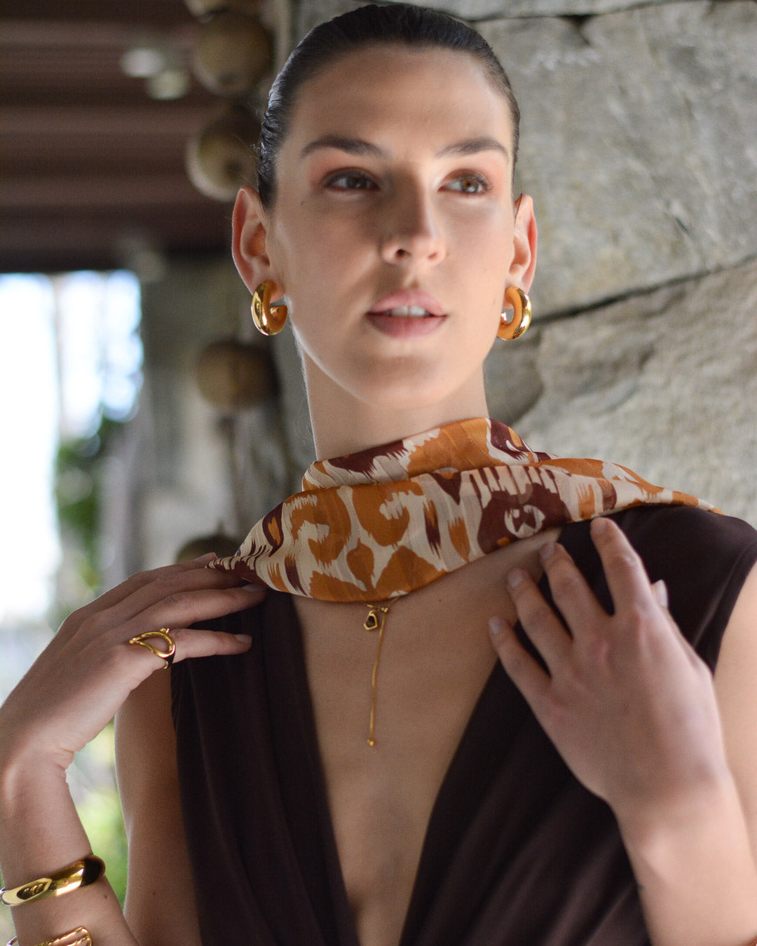 Capa Gasa Estampada Café