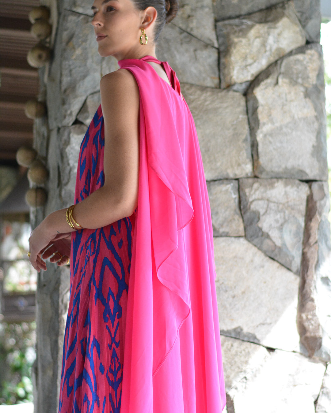Vestido Colomba Estampado Azul Fucsia