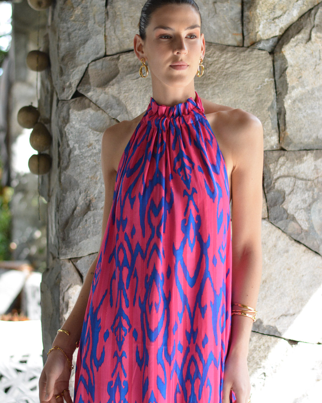 Vestido Colomba Estampado Azul Fucsia