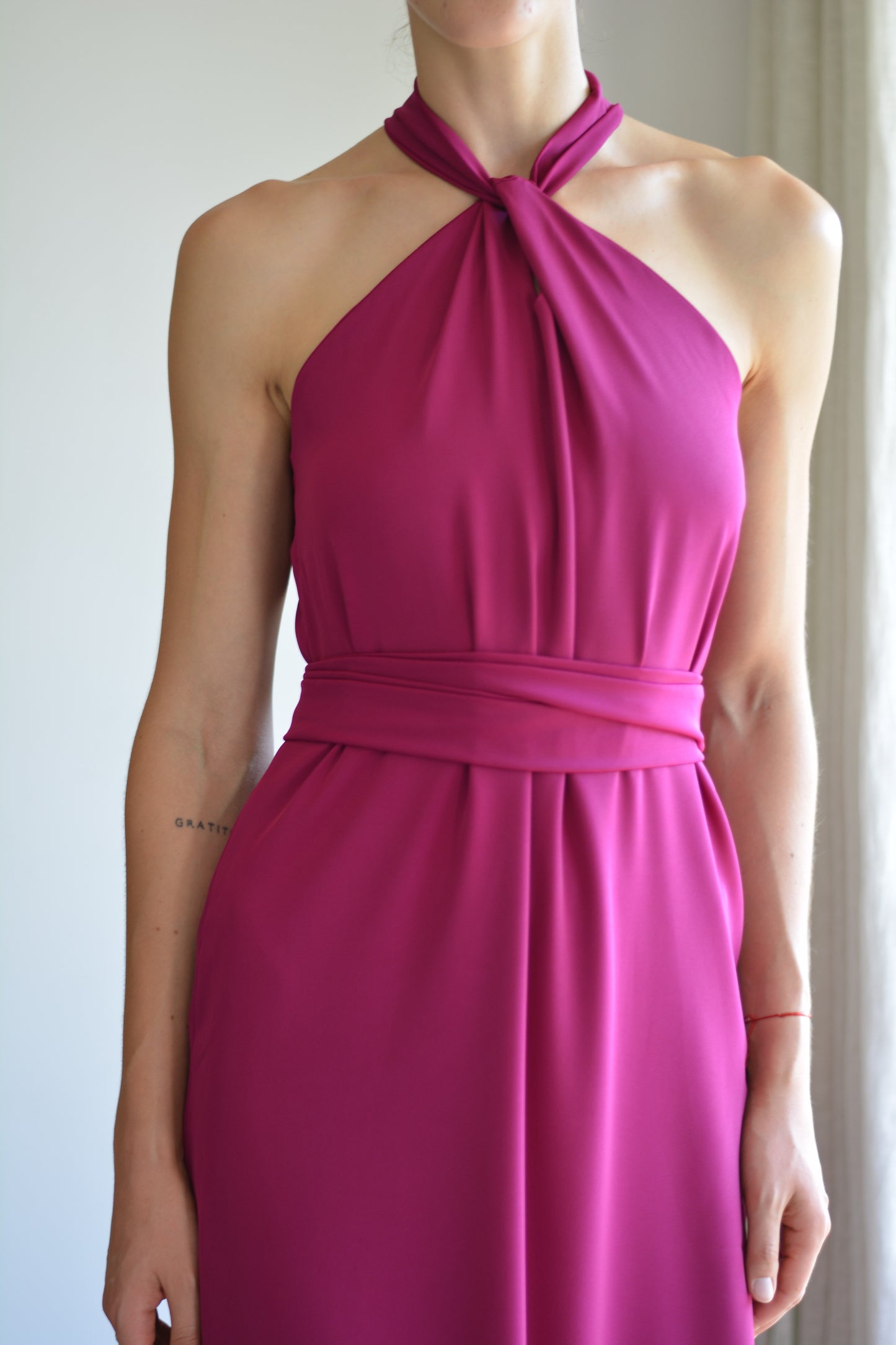 Vestido Puntí Crepe Magenta