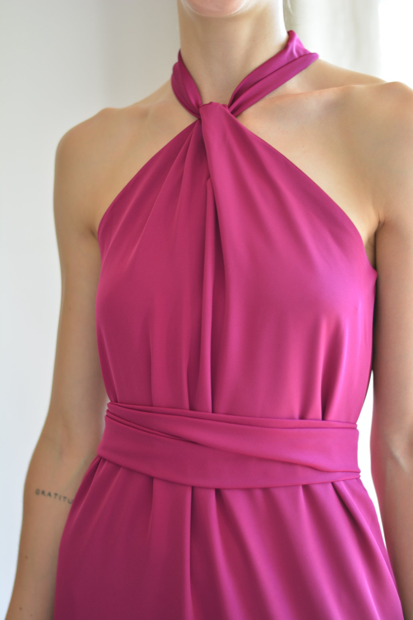 Vestido Puntí Crepe Magenta