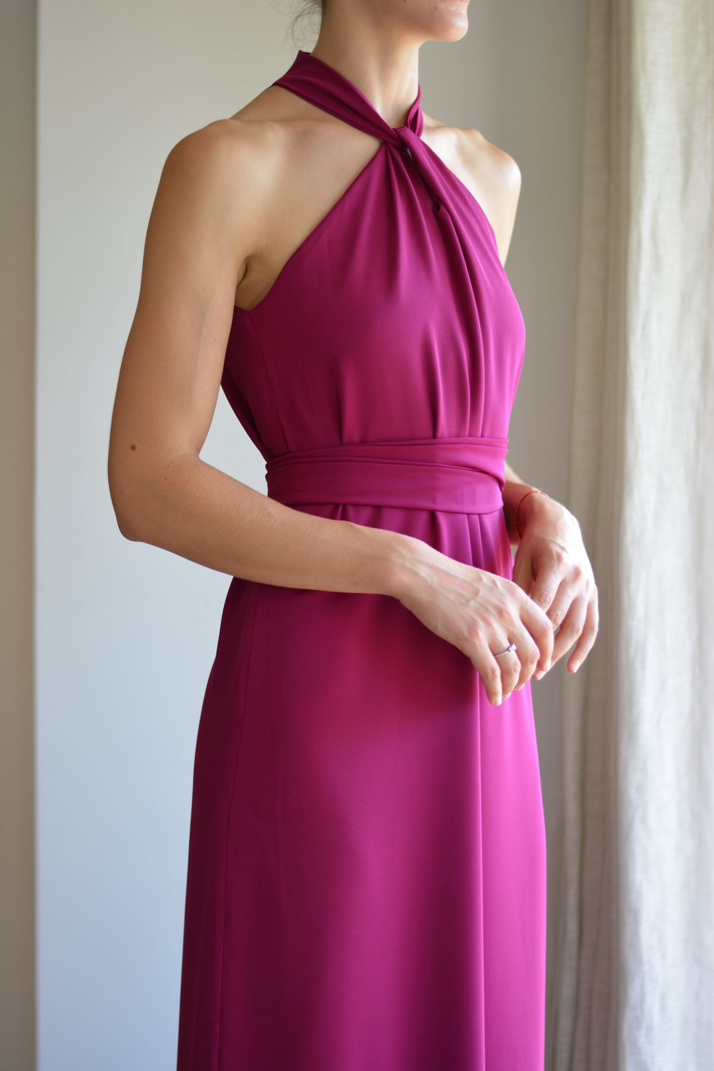 Vestido Puntí Crepe Magenta