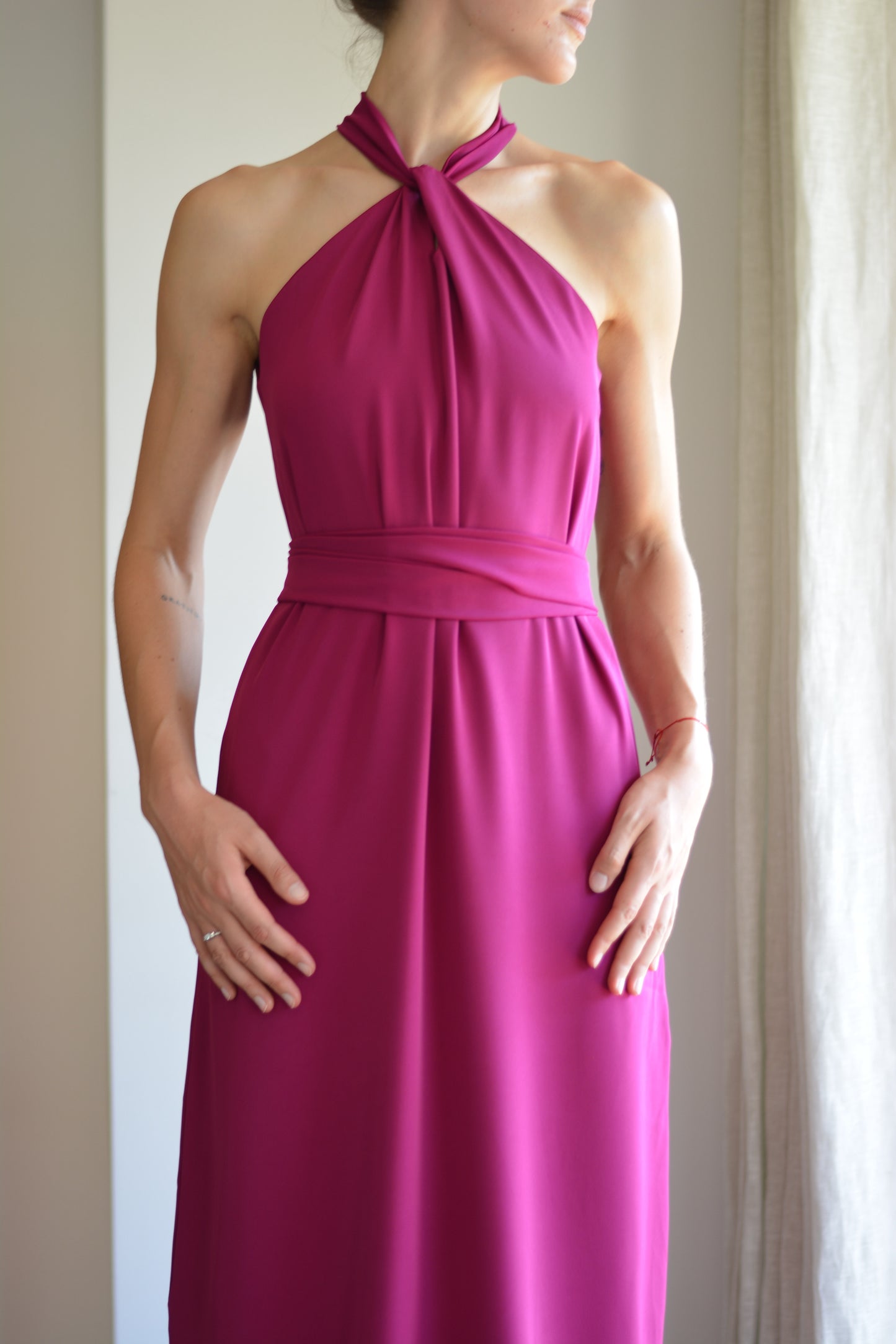 Vestido Puntí Crepe Magenta