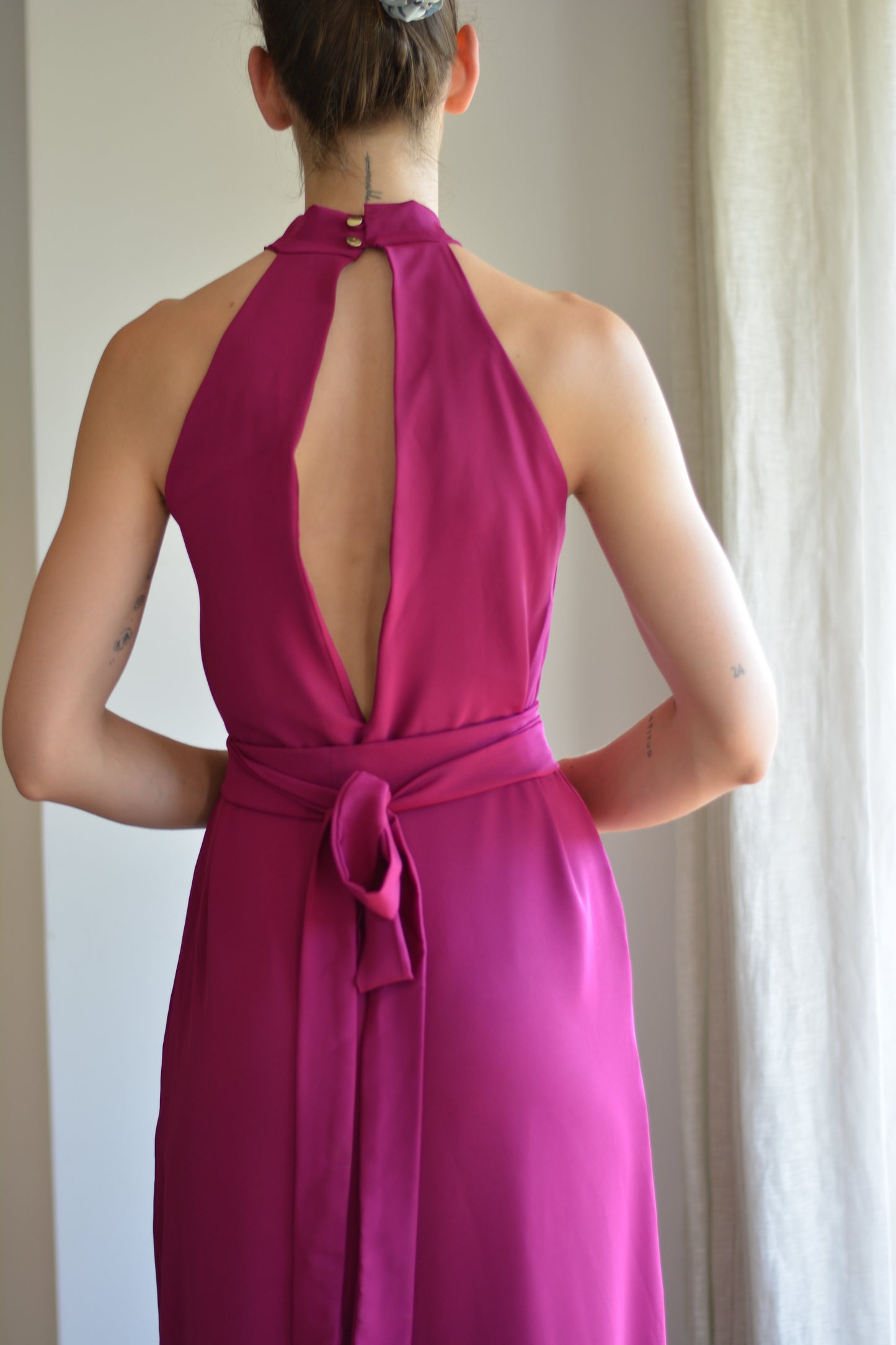 Vestido Puntí Crepe Magenta