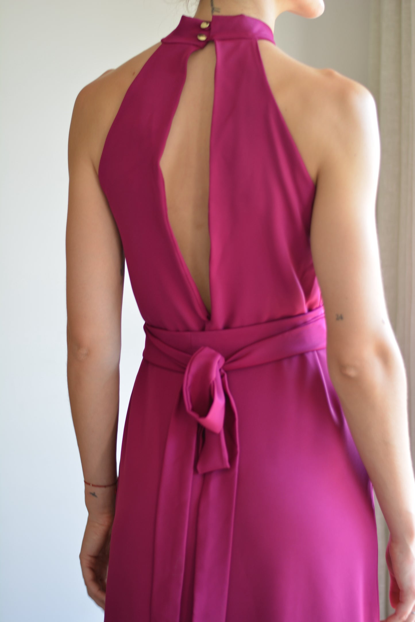Vestido Puntí Crepe Magenta