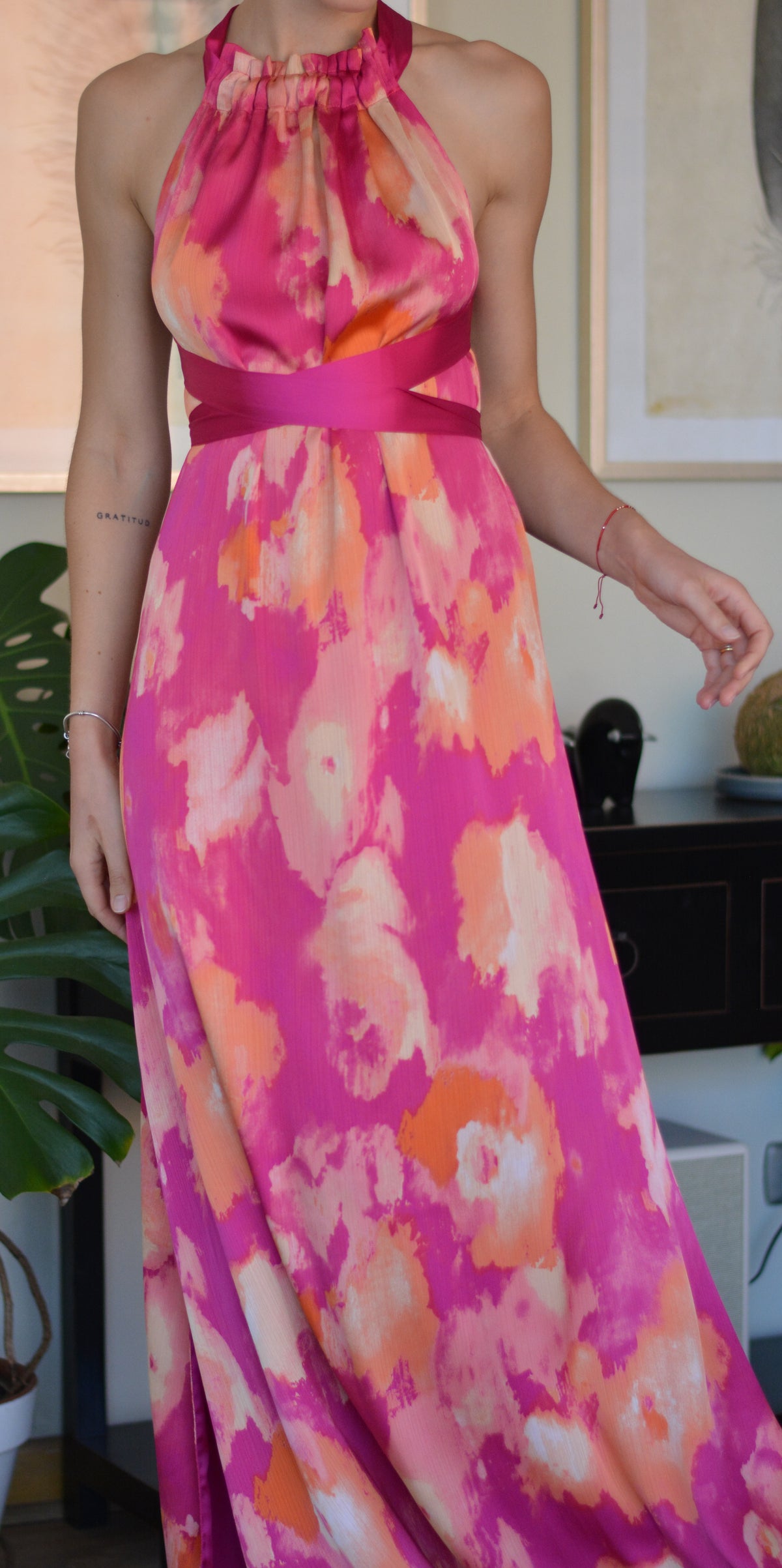 Vestido Colomba Print Fucsia Naranjo