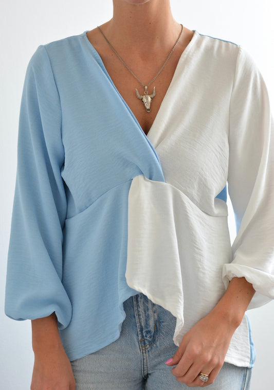 Blusa Dani Celeste/Blanco