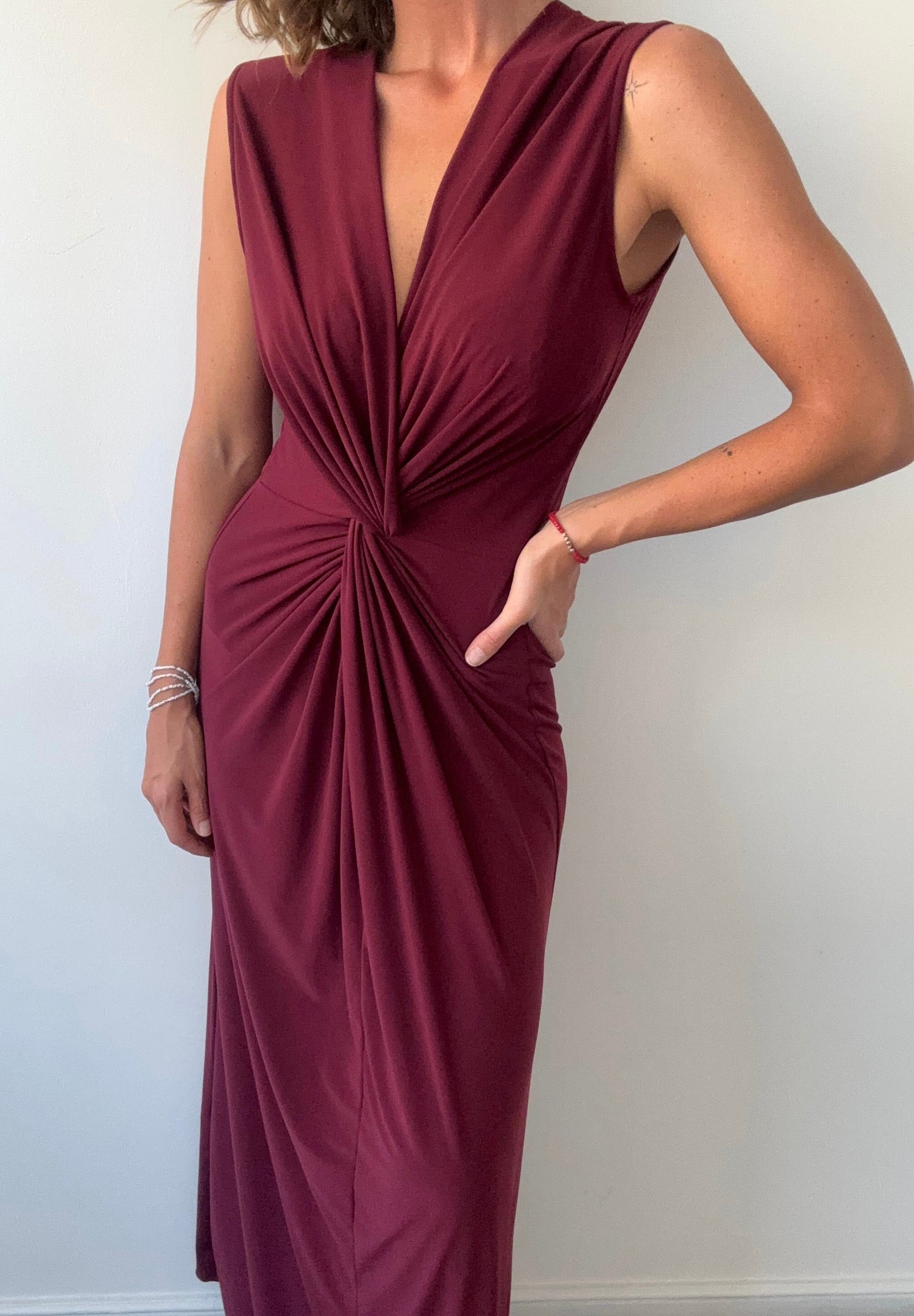 Vestido Nudo Lycra Burdeo