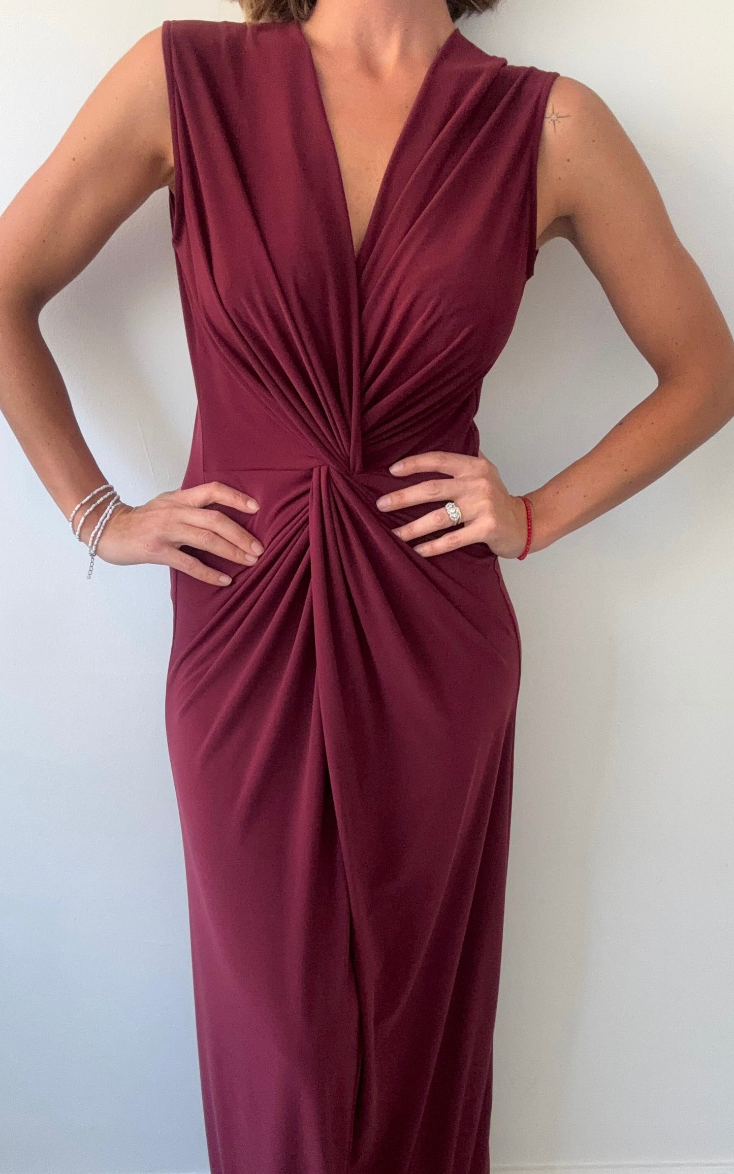 Vestido Nudo Lycra Burdeo