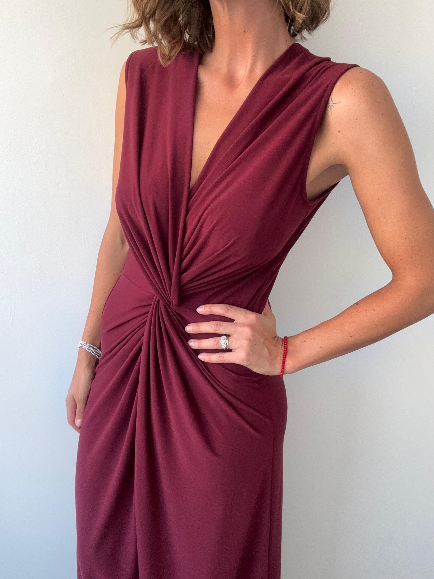 Vestido Nudo Lycra Burdeo