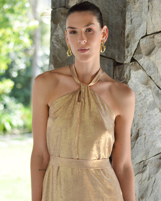 Vestido Puntí Crepe Dorado