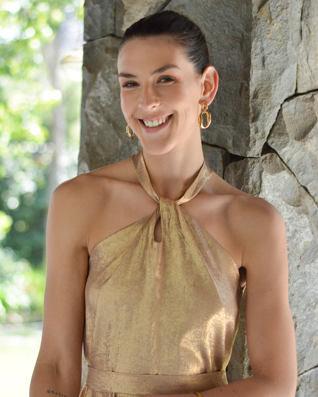 Vestido Puntí Crepe Dorado