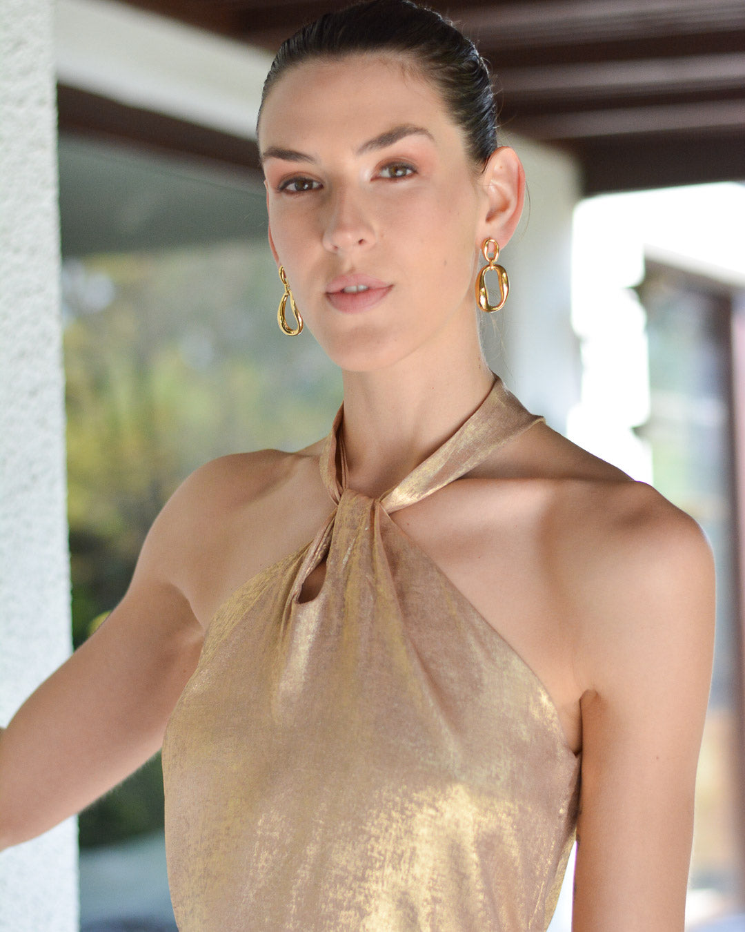 Vestido Puntí Crepe Dorado