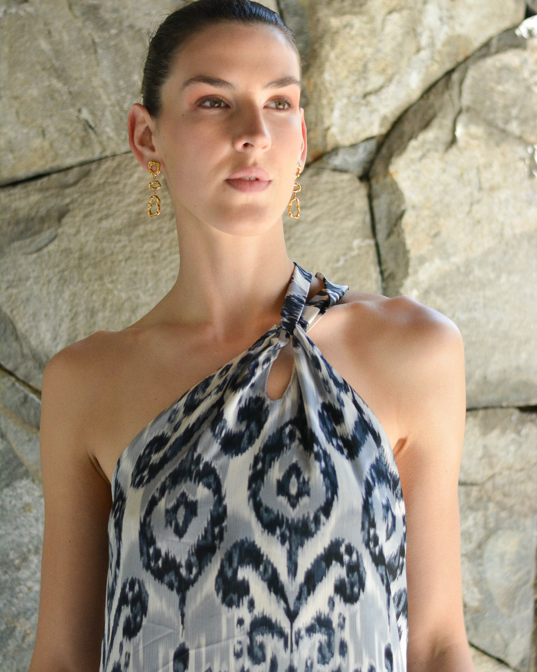 Vestido Puntí Crepe Gris Negro