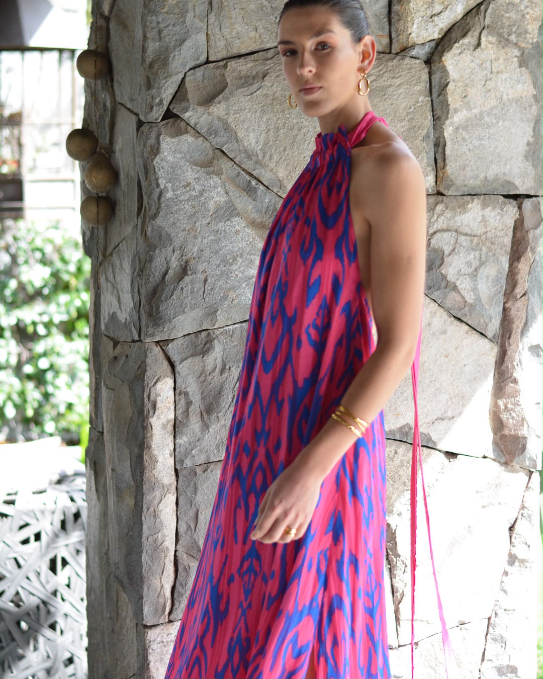 Vestido Colomba Print Azul Fucsia
