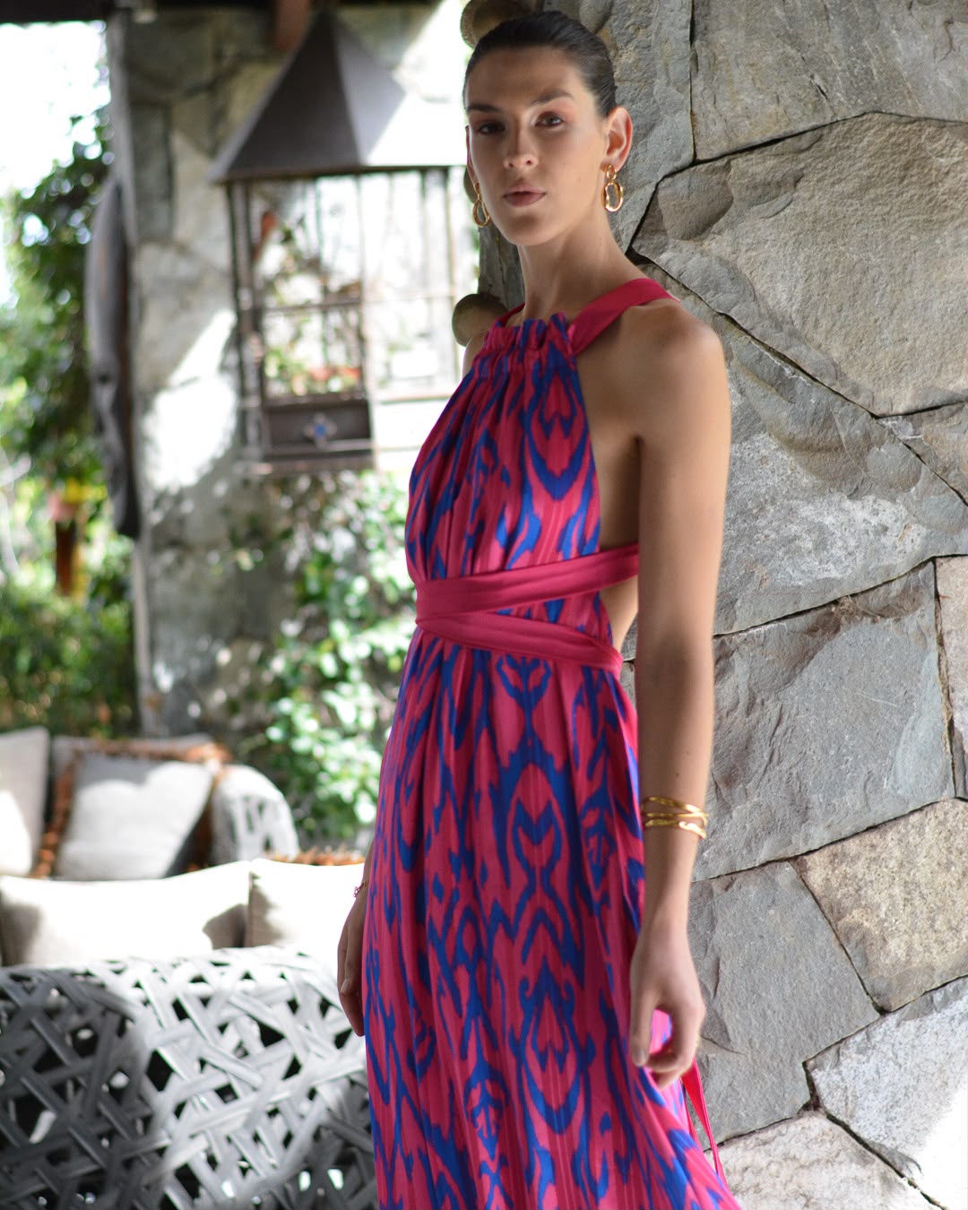 Vestido Colomba Print Azul Fucsia